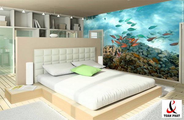 Mẫu tường phòng ngủ sử dụng bức tranh in 3D