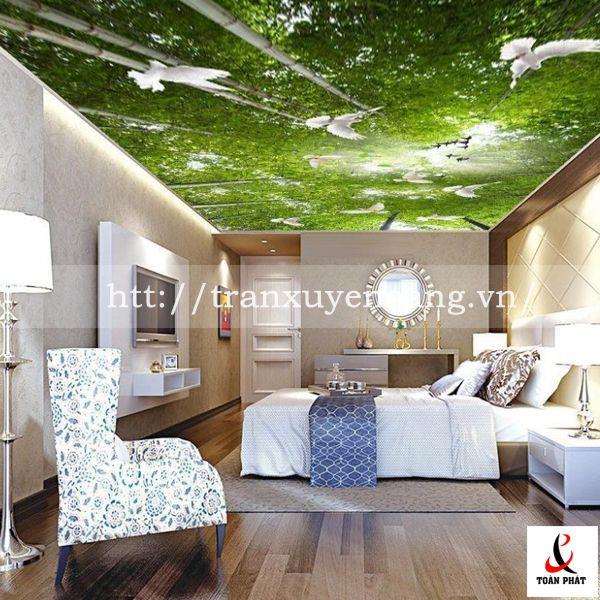 mẫu trần phòng ngủ xuyên sáng in hình ảnh rừng tre