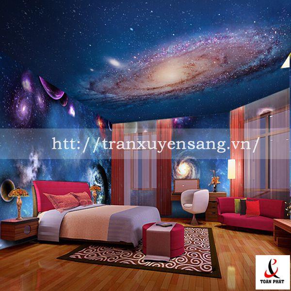 mẫu trần phòng ngủ xuyên sáng in hình vũ trụ