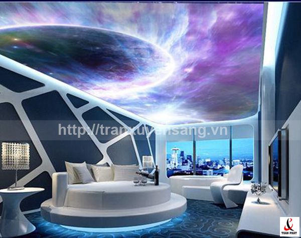 Trần 3D dành cho phòng ngủ sử dụng hình ảnh bầu trời