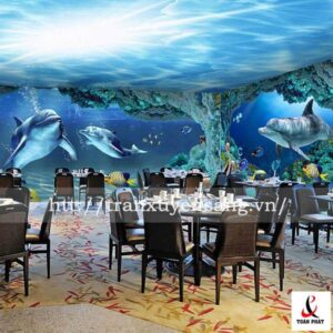 Mẫu trần nhà hàng in hình bầu trời xanh Hình ảnh sản phẩm trần xuyên sáng in hình ảnh bầu trời xanh