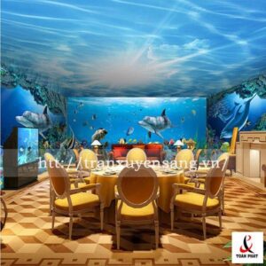 Mẫu trần xuyên sáng phòng VIP nhà hàng in hình bầu trời Hình ảnh sản phẩm trần xuyên sáng in hình ảnh bầu trời xanh