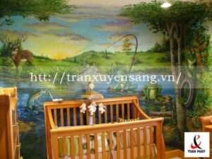 Vách xuyên sáng phòng ngủ trẻ em in hình thiên nhiên phòng trẻ em