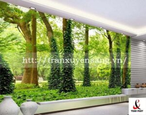 Vách xuyên sáng phòng khách in hình ảnh thiên nhiên thiên nhiên