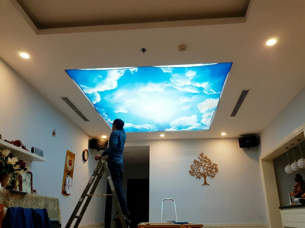Mẫu trần phòng ngủ xuyên sáng in bầu trời đêm Mẫu trần phòng ngủ xuyên sáng in bầu trời đêm
