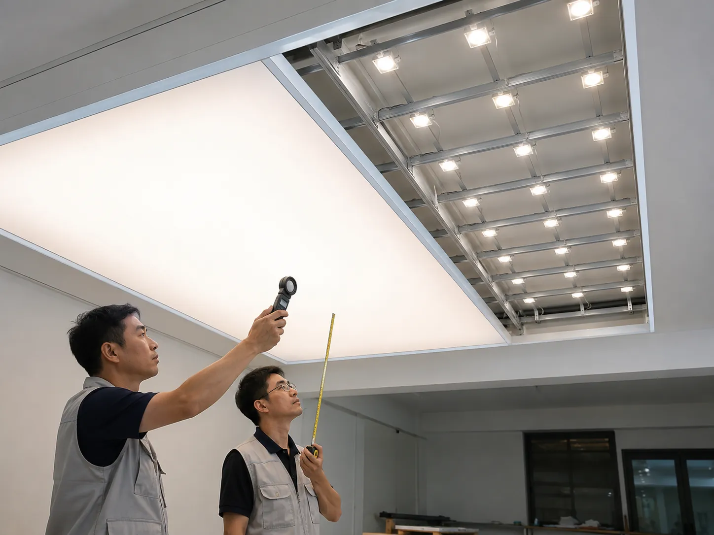 Khoảng cách LED trong trần xuyên sáng: Cách hạn chế lộ điểm và loang sáng